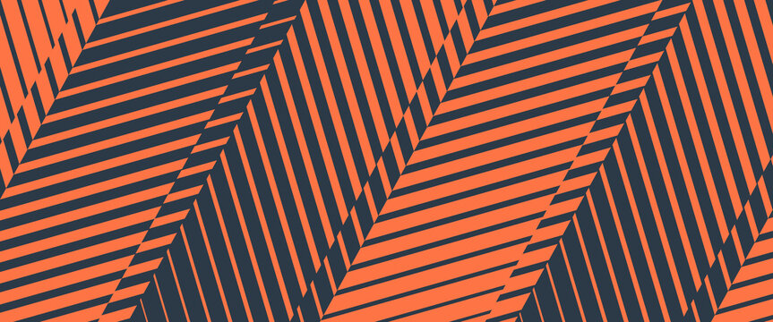 Abstract geometric background with orange and dark blue diagonal stripes pattern. Modern chevron halftone parallel lines vector illustration for banner, wallpaper, and poster.