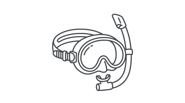 Modern Monochrome Line Drawing of a Snorkel Mask with Headphone Cord and Earbud Plug with high quality professional line art symbols for modern creative design and digital branding projects