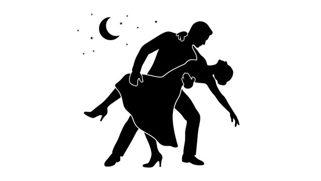 Siluet pasangan menari romantis di bawah sinar rembulan
