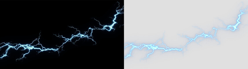 Bright blue lightning bolt on transparent background that shows sharp lines and curves in a striking shape © Liubov