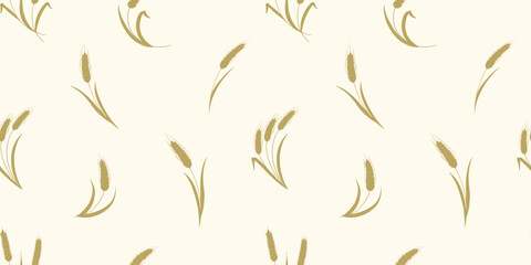 Fototapeta premium Seamless pattern with wheat and grain, ears. Vector illustrations perfect for bakery, farm branding, and natural cereal packaging designs.