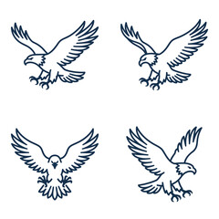 Naklejka premium Four Eagle Illustrations in Flight with Wings Spread.