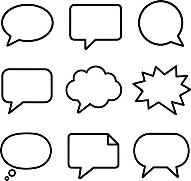 Outlined speech and thought bubble set with comic chat shapes