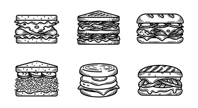 Vector Sandwich Icons Set: Delicious Food Illustrations for Menus, Cafes, and Branding
