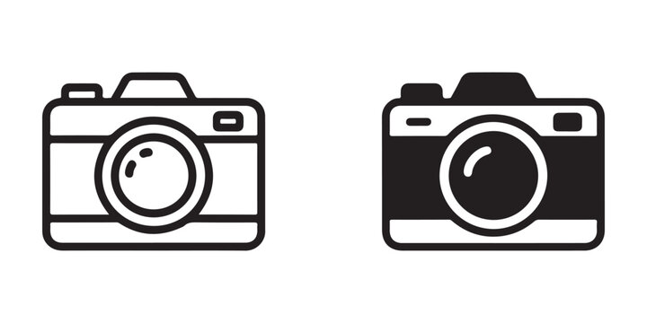 Set of professional digital camera icons isolated on transparent background for photography design.