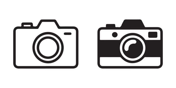 Set of professional digital camera icons isolated on transparent background for photography design.