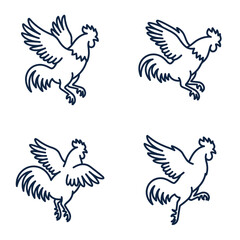 Fototapeta premium Four Roosters in Flight Line Art Style.