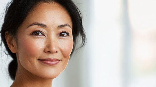 Smiling middle-aged woman looks directly into the camera with a gentle expression.