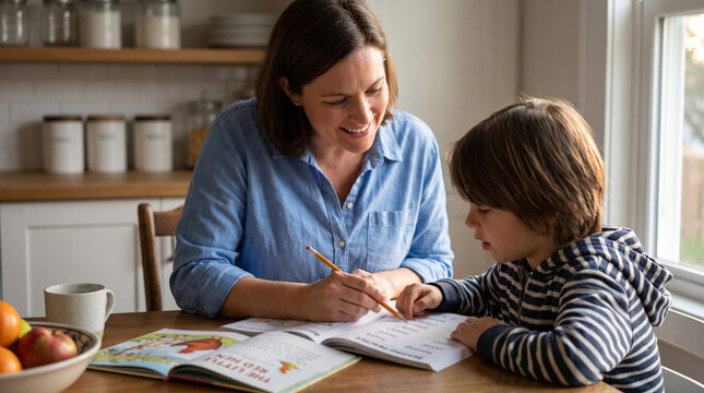 After School Reading Tutoring Session at Family Kitchen Table