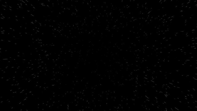 Beautiful animation of white particle lines emerging from within and moving forward against a dark background; 4K video.