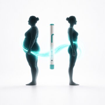 Conceptual Weight Loss Transformation with Generic GLP-1 Injection Pen and Human Silhouettes