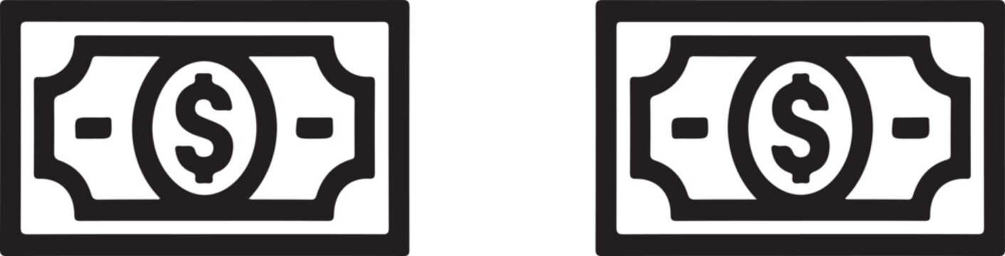 Money Banknote Icon Set, Cash Currency Payment and Finance Outline Symbols