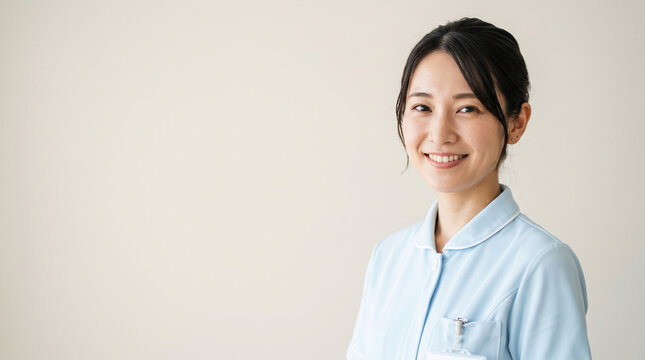 笑顔の女性介護スタッフと高齢者福祉・訪問介護コンセプト
