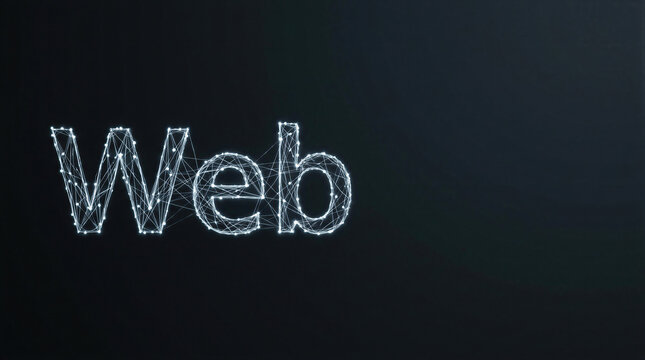 Web word made of glowing connected dots and lines. Digital network connection concept. Technology background with abstract nodes representing internet communication and data transmission.