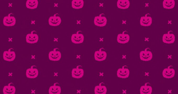 Halloween pumpkin Hand-Drawn Pattern dark pink background