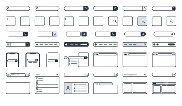 Minimal Search Bar Interface Collection with Modern UI Frames Finder Forms and Website Vector Elements