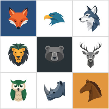 Wild Animal Heads Collection: Fox, Eagle, Wolf, Lion, Bear, Deer, Owl, Rhino, Horse