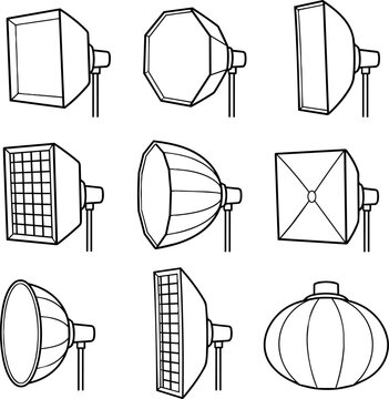 Studio photography softbox and reflector light modifiers set