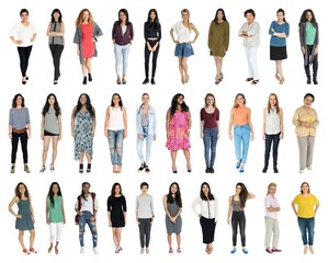 Obraz premium Diverse women standing together element set isolated on white