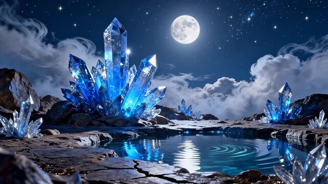 Crystal formations under moonlit sky