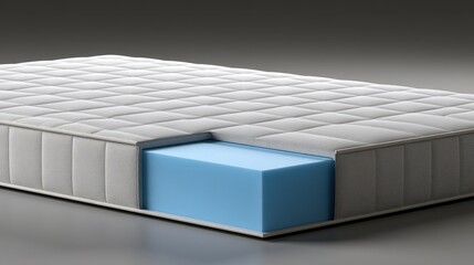 Fototapeta premium Cross-section of a modern foam mattress, showcasing the blue core for comfort and support. Ideal for bedding, sleep, and furniture advertisements.
