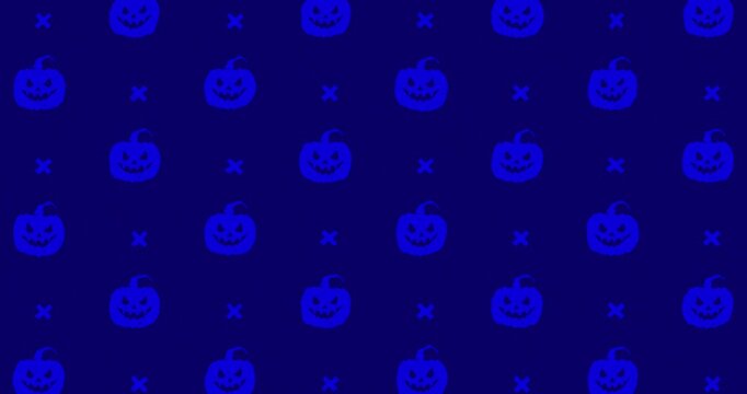 Halloween pumpkin Hand-Drawn Pattern dark royal blue background