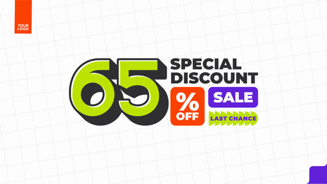 65 Percent Discount Sale Promotion Typography Design Template