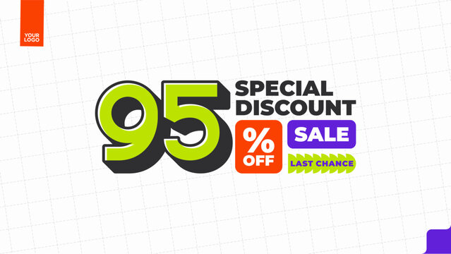 95 Percent Discount Sale Promotion Typography Design Template