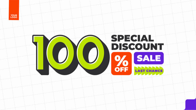 100 Percent Discount Sale Promotion Typography Design Template
