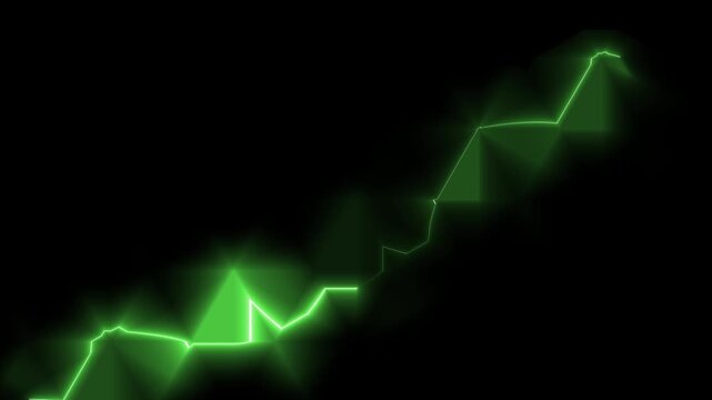 Futuristic neon green glowing electric lightning chart line animation on black background, premium cyber bright green growing financial stock crypto graph transition symbol. 4k stock video,