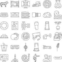 Fototapeta premium Diverse outline object vector icons collection showing various items and concepts for user interfaces, infographics, and modern web or application design needs