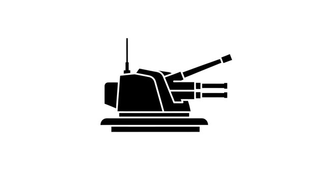 Black silhouette of a twin barrel naval gun turret