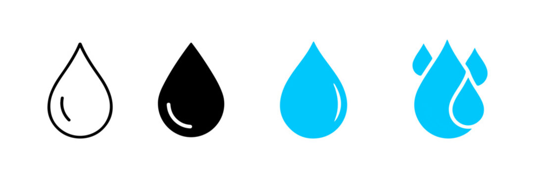 water drop icon set, liquid raindrops symbol stock vector