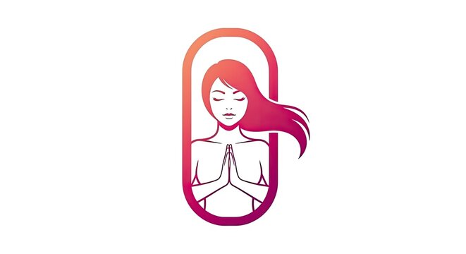 Minimalist line art woman meditation yoga logo.