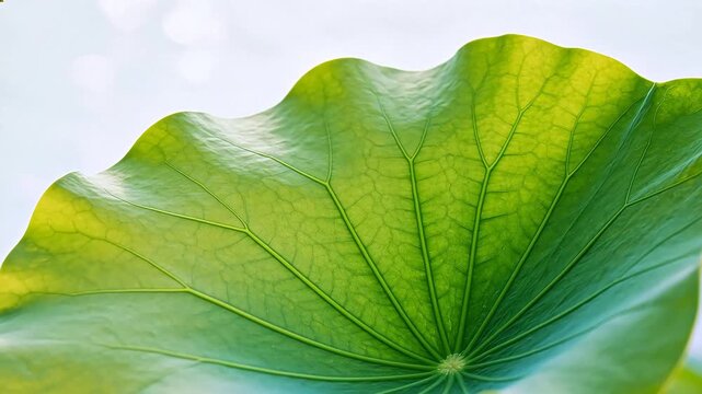 Closeup of a green lotus leaf