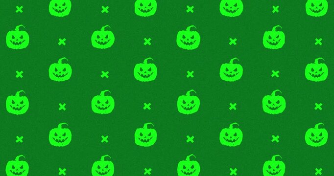 Halloween pumpkin Hand-Drawn Pattern dark green background