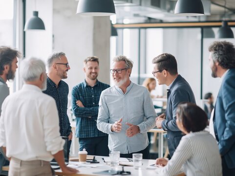 Diverse Colleagues Discussing Ideas in Modern Office Setting