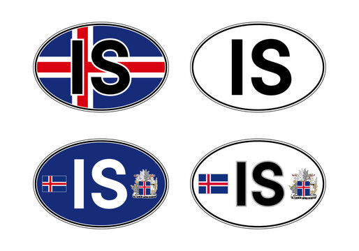 Iceland, oval international vehicle registration code license plate sticker, vector illustration