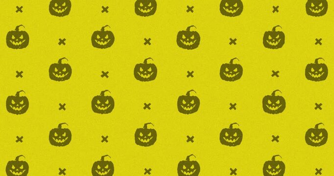 Halloween pumpkin Hand-Drawn Pattern yellow background
