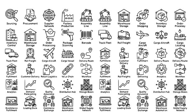 Minimal Thin Line Supply Chain Value Chain and Logistics Icons Editable Stroke Industrial Vector Pack