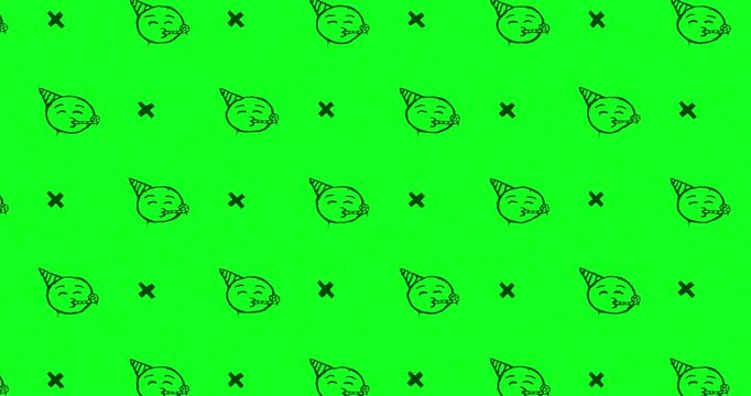 emoji face birthday party Hand-Drawn Pattern green background