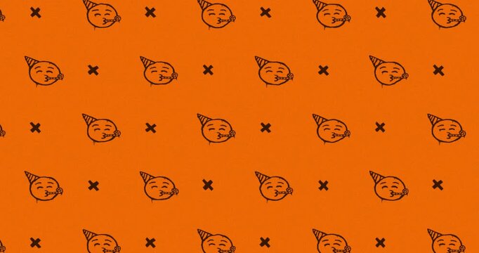 emoji face birthday party Hand-Drawn Pattern orange background