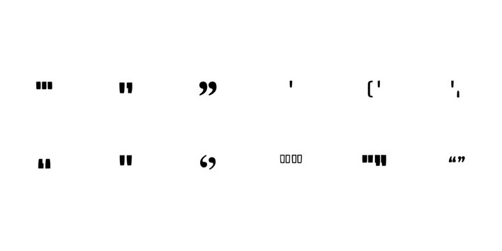 Quotation Marks Arranged in a Row on a White Background Featuring Symbols, Typography, Punctuation with Text and Design Elements