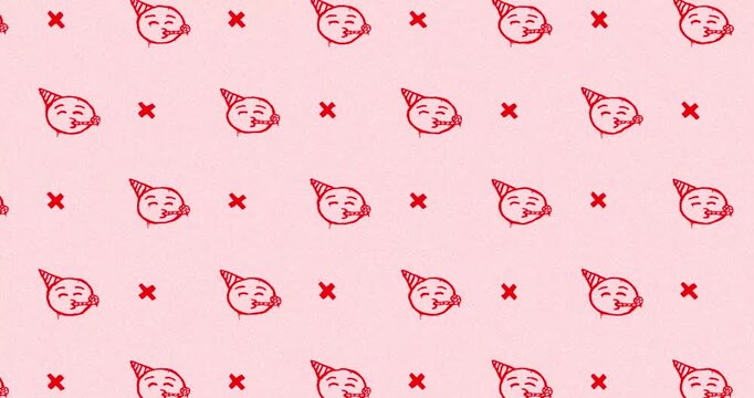 emoji face birthday party Hand-Drawn Pattern light red background