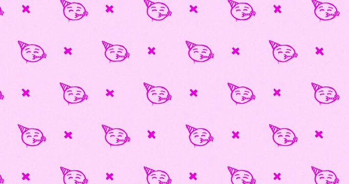 emoji face birthday party Hand-Drawn Pattern light pink background