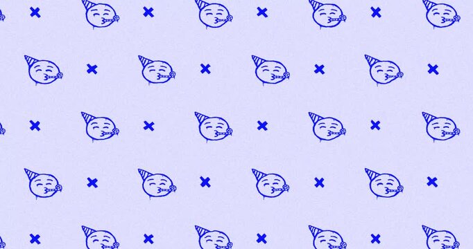 emoji face birthday party Hand-Drawn Pattern light royal blue background