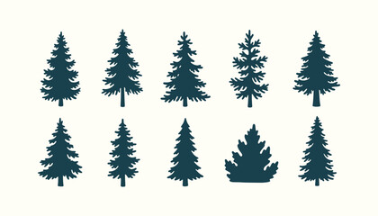 Obraz premium Vector Pine Tree Silhouette Set Coniferous Fir Spruce Forest Woodland Nature Design Elements Art