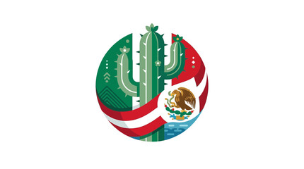 Obraz premium Stylized Vector Illustration of a Cactus with National Flag Colors and Eagle Symbol in Circle