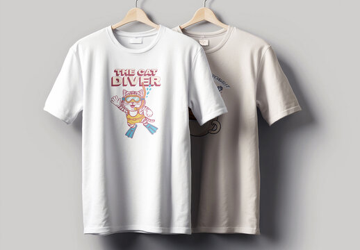 The Cat Diver T Shirt Design Layout