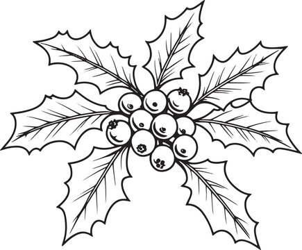 Black and white hand drawn sketch of a festive holly berry branch Vector